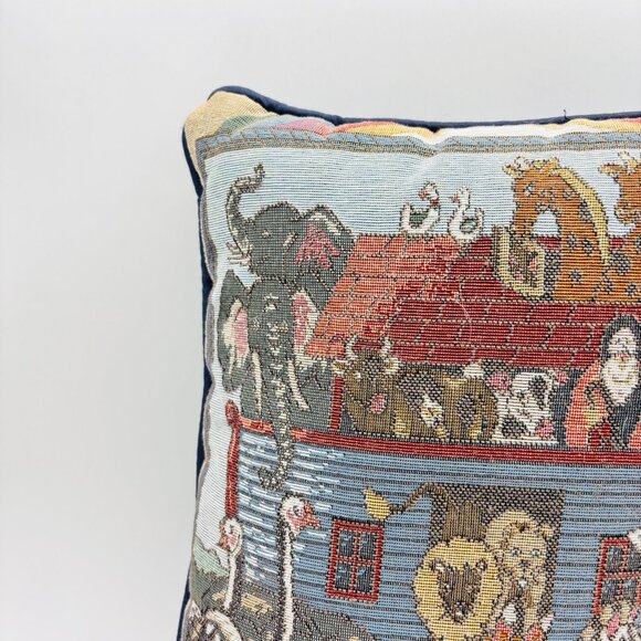 Noah’s Ark Tapestry Throw Pillow Decorative Cushion Animal Theme Vintage - Picture 5 of 6